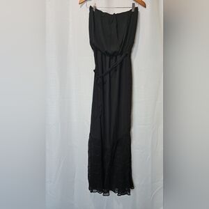 Black Strapless Maxi Dress with Waist Tie and Chiffon Hem